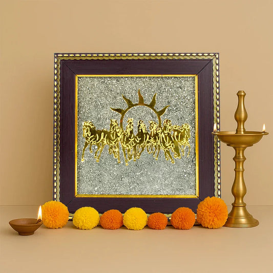 Mantra Abhimantrit 7 Horses Ashirbad Raw Pyrite Frame